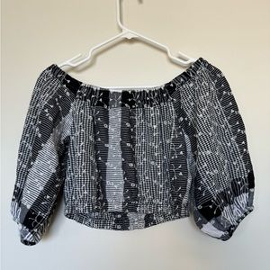 Embroidered Cropped Puffy Sleeve Top